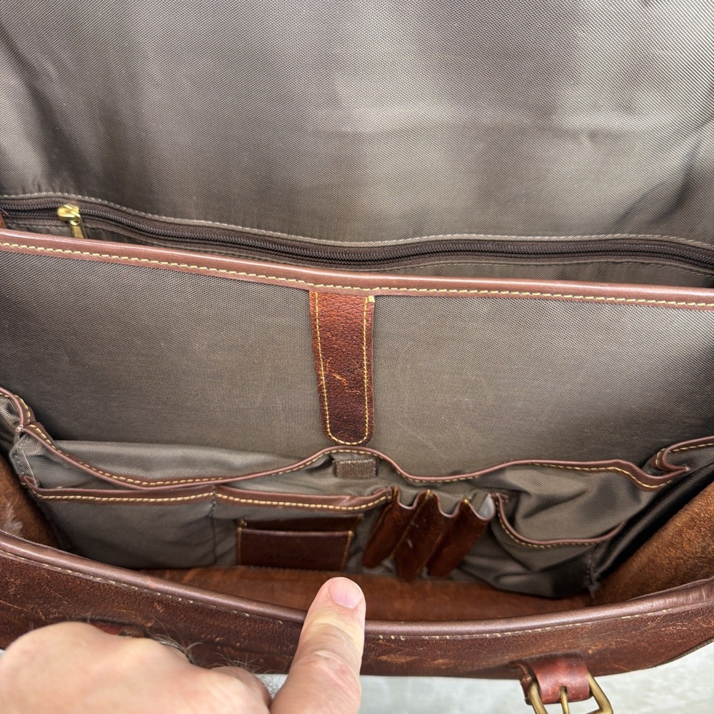 Vintage Orvis Leather Briefcase Attache Messenger Laptop Bag Brown Shoulder - Picture 11 of 16